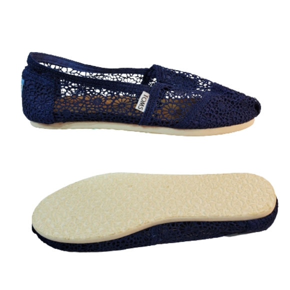 Toms Shoes - TOMS Royal Blue Alpargata Floral Lace Flats 9.5W
